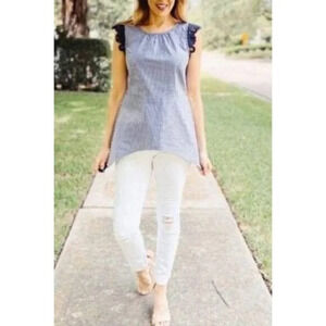 Cabi Lace Flutter Sleeve Seersucker Tank Top Blouse XS